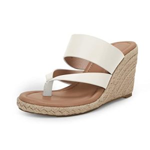 Women's Espadrille Wedge Sandals Platform Thong Leather Strap Slides Backless Slip On Summer Casual Flip Flops