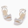 Girls Low Heel Sandals Open Toe Rhinestone Ankle Strap Flower Wedding Dress Shoes Little Big Kids