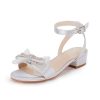 Girls Low Heel Sandals Open Toe Rhinestone Ankle Strap Flower Wedding Dress Shoes Little Big Kids