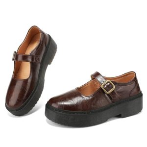 419-GNPWxQL.jpg Women's Mary Jane Shoes with Platform Sole - Comfort Round Toe Strap Ballet Flats for Women - Chunky Heel Dress Flats