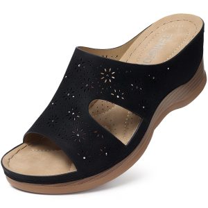 Women Wedge Sandals Dressy: Soft Leather Sandal, Rubber Sole, Comfortable Walking, Casual Slip on Summer Sandals